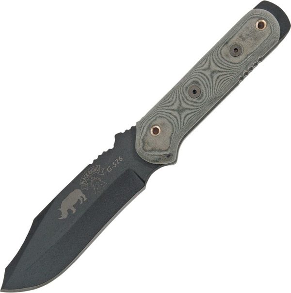 TOPS Black Rhino Fixed Blade Knife 1095 Steel Black Micarta