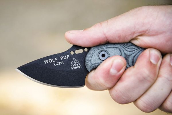 TOPS Wolf Pup Fixed Blade 1095 Steel Black Micarta EDC Knife