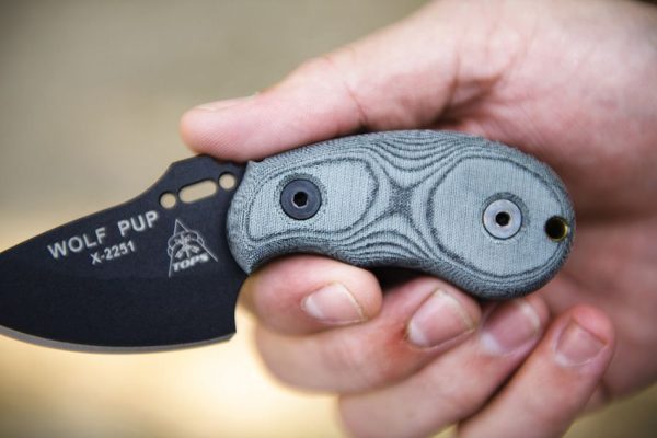 TOPS Wolf Pup Fixed Blade 1095 Steel Black Micarta EDC Knife