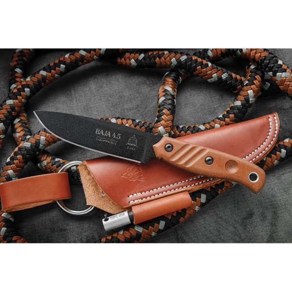 TOPS Baja 4.5 Reserve Fixed Blade Knife 1095HC Steel Tan Micarta