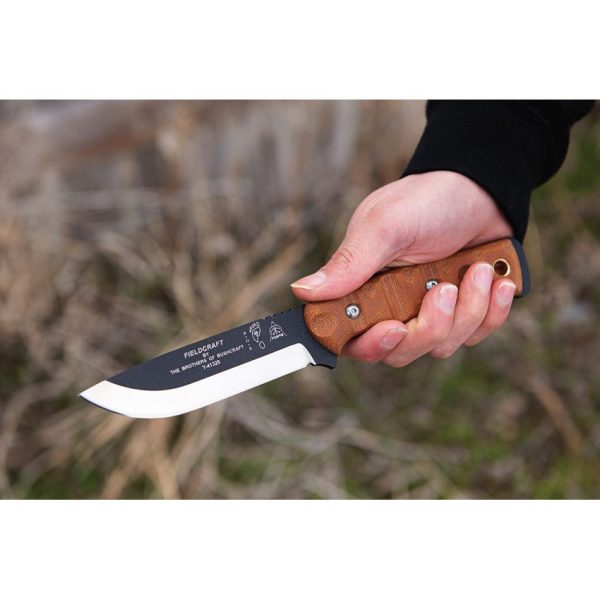 TOPS Fieldcraft BOB Hunter Fixed Blade Knife 1095HC Steel Tan Micarta