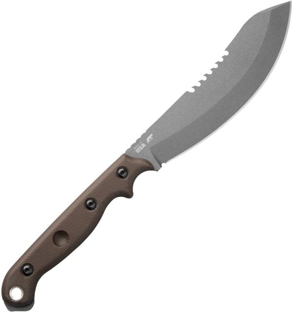 TOPS Brush Wolf Fixed Blade 6.5" 1095HC Sawback Green Micarta