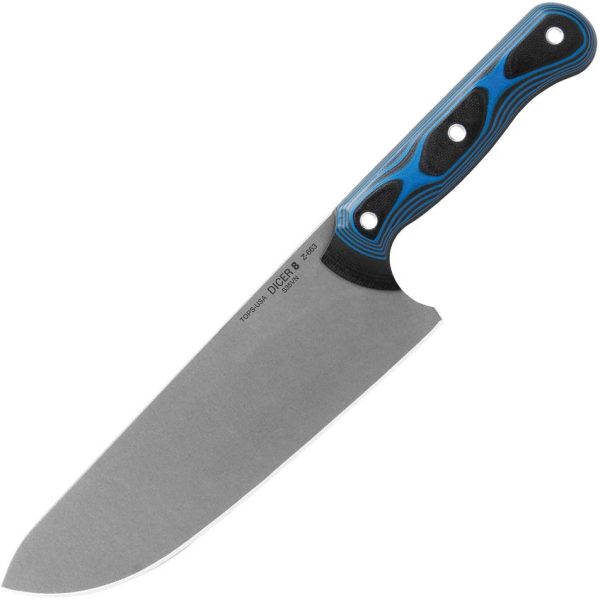 TOPS Dicer Chefs Knife S35VN Fixed Blade Black Blue G10
