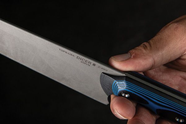 TOPS Dicer Chefs Knife S35VN Fixed Blade Black Blue G10