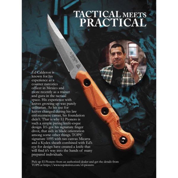 TOPS El Pionero Fixed Blade Knife 1095HC Steel Tan Micarta