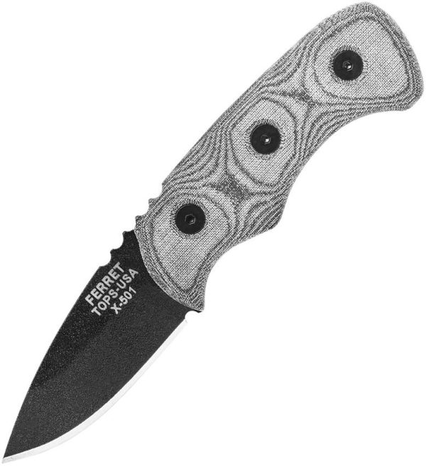 TOPS Ferret Fixed Blade Knife 1095 Carbon Steel Black Micarta
