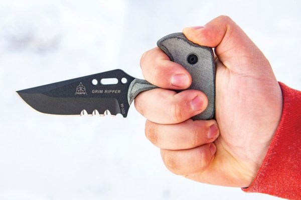 TOPS Grim Ripper Fixed Blade Knife 1095HC Steel Black Micarta