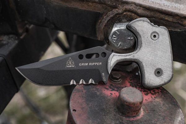 TOPS Grim Ripper Fixed Blade Knife 1095HC Steel Black Micarta
