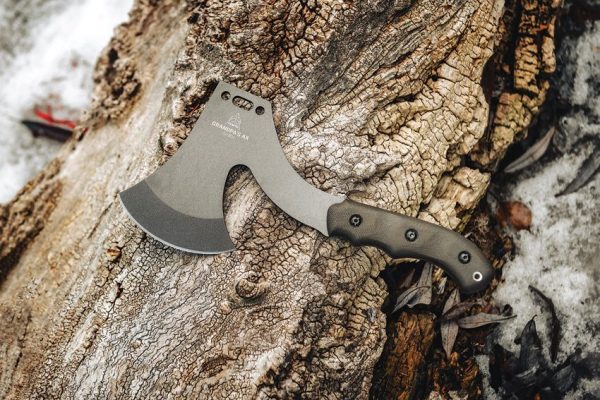 TOPS Grandpa's Axe Fixed Blade 1095HC Steel Green Micarta