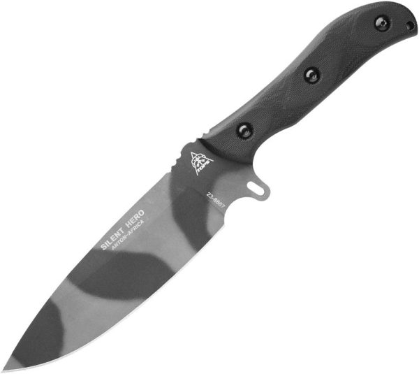 TOPS Silent Hero Fixed Blade Knife 1095HC Steel Black Micarta