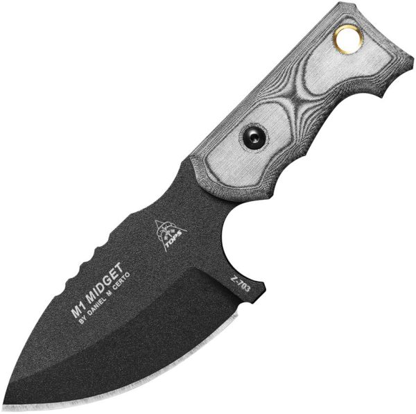 TPM1MGT01.jpg TOPS M1 Midget Fixed Blade Knife 1095 Steel Black Micarta