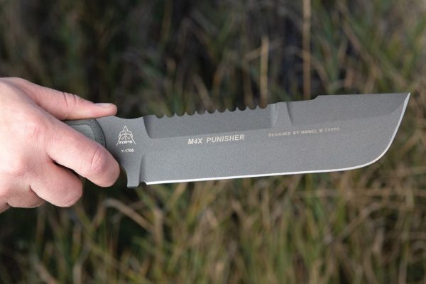 TOPS M4X Punisher Fixed Blade Knife 1095 Steel Gray Micarta