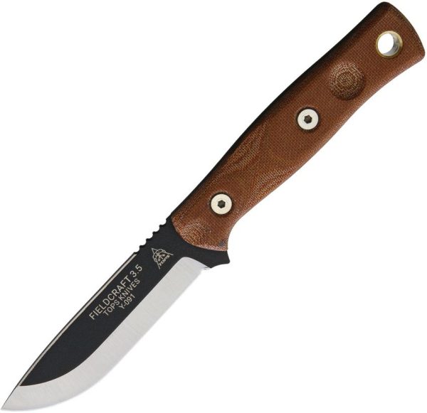 TOPS Fieldcraft 3.5 Fixed Blade Knife 1095HC Steel Tan Micarta