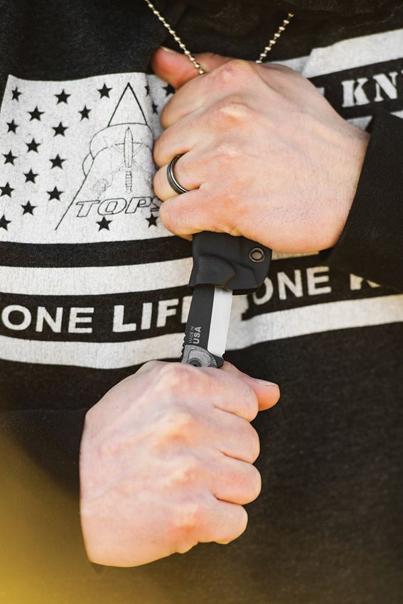 TOPS Mini Scandi Black Linen Fixed Blade Knife 1095 Steel