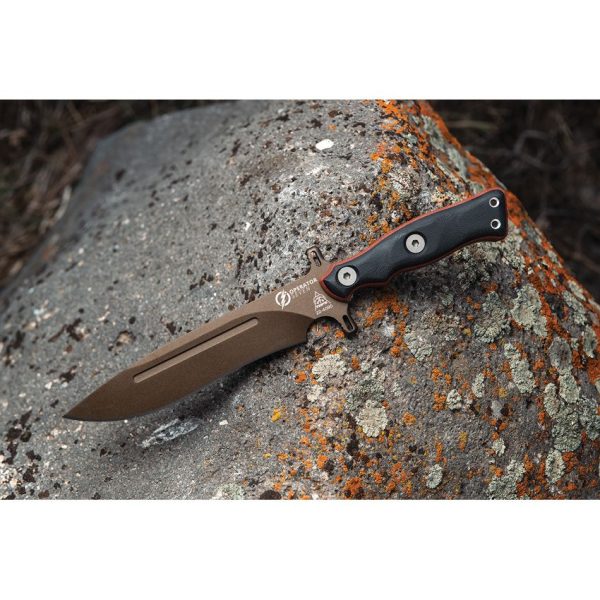 TOPS Operator 7 Fixed Blade Knife 1075HC Steel Tan Micarta