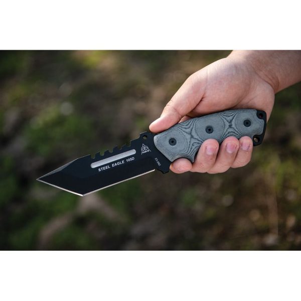TOPS Steel Eagle Tanto Saw Fixed Blade 1095HC Black Micarta