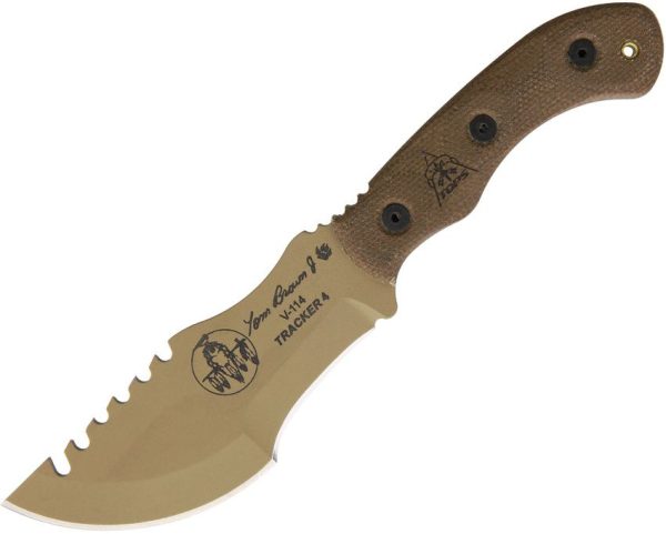 TOPS Mini Tom Brown Tracker Tan Fixed Blade 1095 Carbon