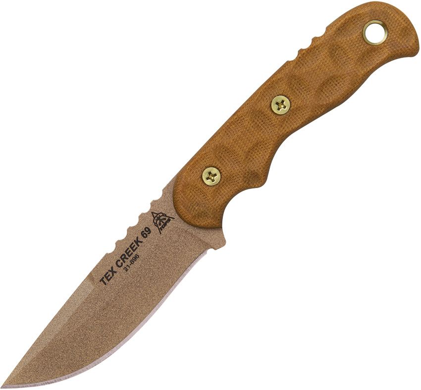 TOPS Tex Creek 69 Fixed Blade Knife 4" Drop Point 1095 Steel Tan
