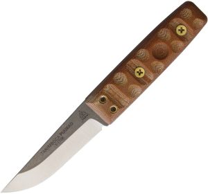 TOPS Tanimboca Puukko Fixed Blade 1095HC Steel Knife Brown Sheath