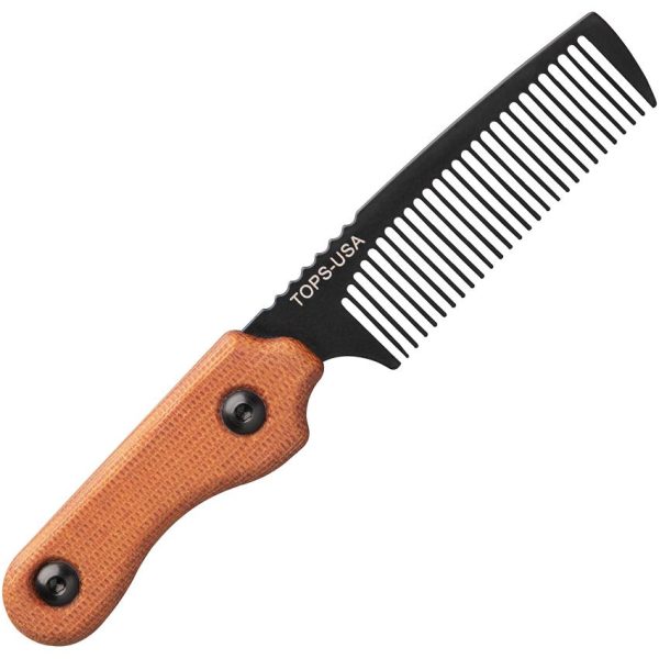 TOPS Tac Rake Beard Comb Black Tan Micarta EDC Grooming Tool