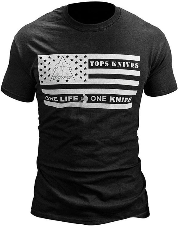 TOPS One Life One Knife Flag Logo T-Shirt Black XL