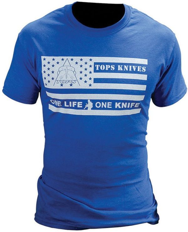 TPTSFLAGBLUXL.jpg TOPS One Life One Knife Flag Logo T-Shirt Blue XL