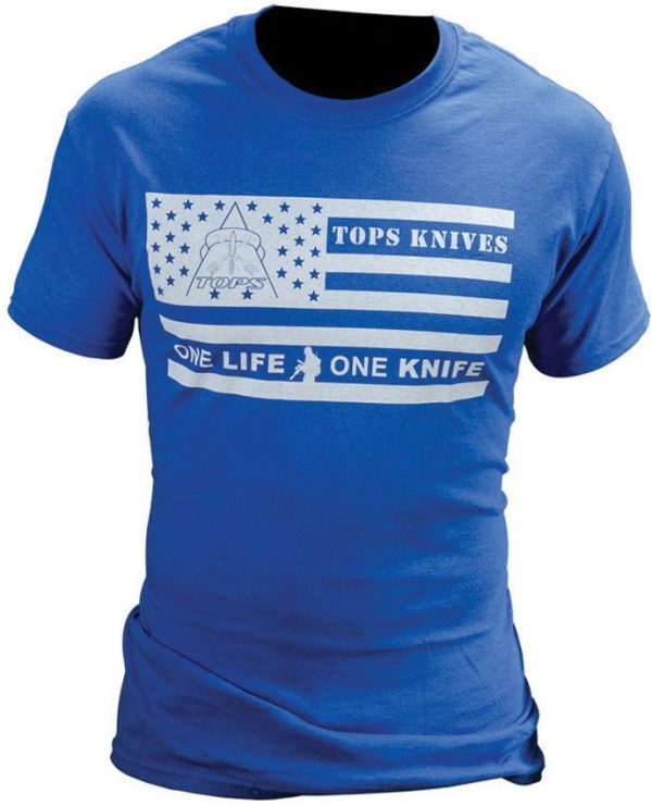TOPS One Life One Knife Flag Logo T-Shirt Blue XXL