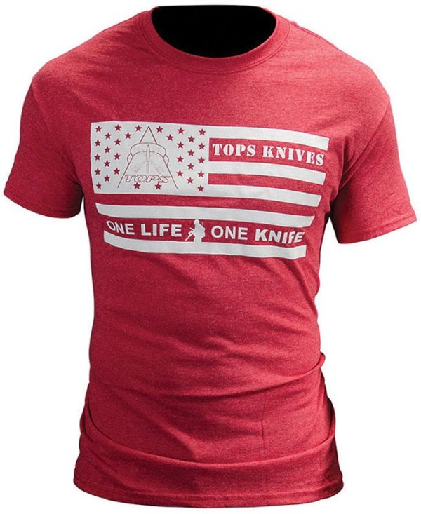 TPTSFLAGREDXL.jpg TOPS One Life One Knife Flag Logo T-Shirt Red XL