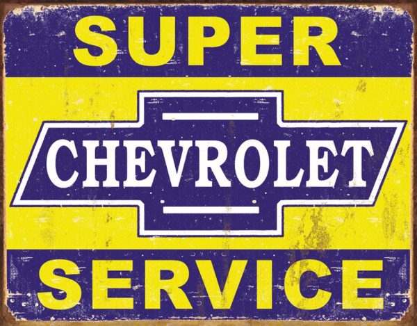 TSN1355.jpg Tin Signs Super Chevy Service Embossed Vintage
