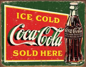 Tin Signs Coke Ice Cold Green Embossed Vintage
