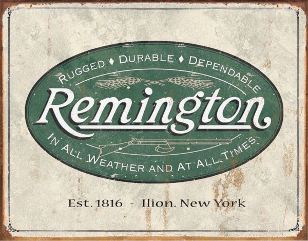 TSN1413.jpg Tin Signs Remington Weathered Logo Vintage Embossed Metal Sign