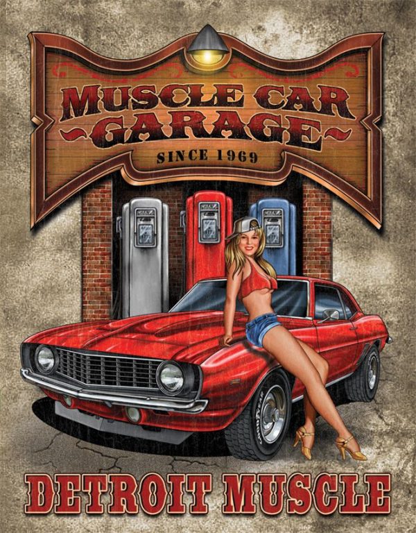 Tin Signs Legends Detroit Muscle Car Garage