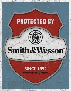 TSN1682.jpg Tin Signs Protected By S&W Embossed Vintage