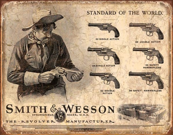 Tin Signs S&W Revolvers Embossed Vintage Decor