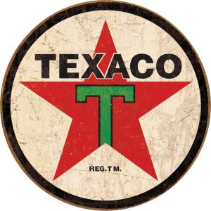 TSN1798.jpg Tin Signs Texaco Round Vintage Embossed Sign
