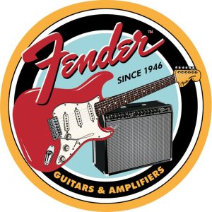 Tin Signs Fender Round Embossed Vintage Guitar
