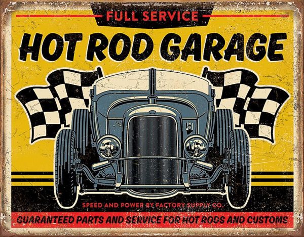 Tin Signs Hot Rod Garage - 12.5 x 16 inches