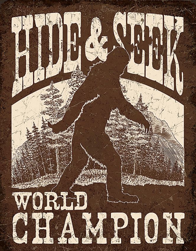 Tin Signs Bigfoot Hide & Seek 12.5" x 16" Tin Sign