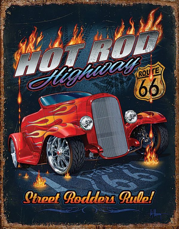 Tin Signs Hot Rod Route 66 Vintage Auto Metal Sign