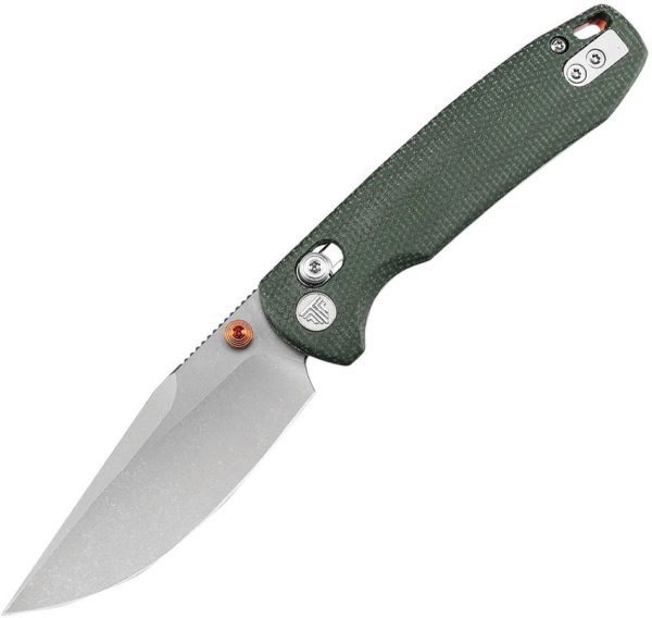 TRIVISA Butterfly Crossbar Lock Folding Knife 3in 14C28N Green Canvas Micarta