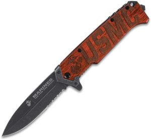 United Cutlery USMC Beachhead Linerlock Assisted Brown Wood
