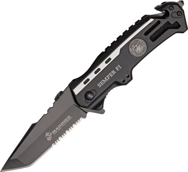 USM1002TS.jpg USMC Rescue Linerlock - Black Aluminum