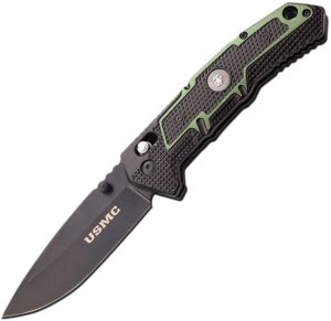 USMC Rapid Lock Folding Knife - Black and Green
