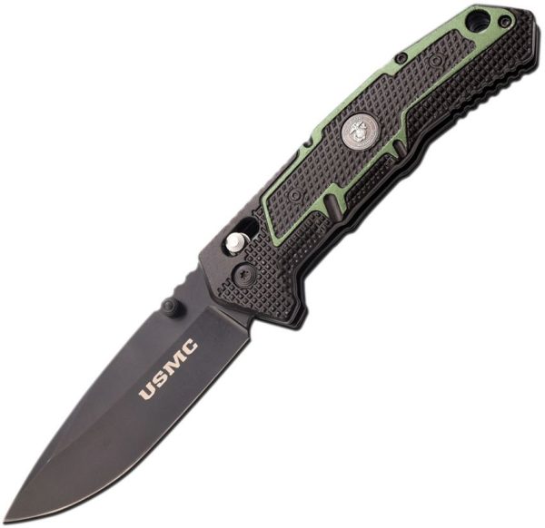 USMC Rapid Lock Folding Knife - Black and Green