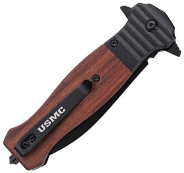 USM3011WD_add_01.jpg USMC Linerlock Wood Folding Knife 3.5" Black Oxide Blade