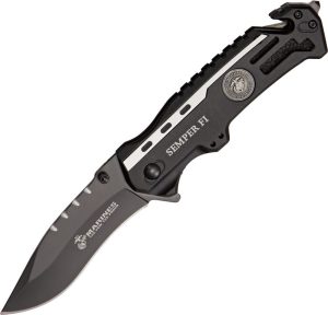 USMC Rescue A/O Linerlock Knife - Black Aluminum