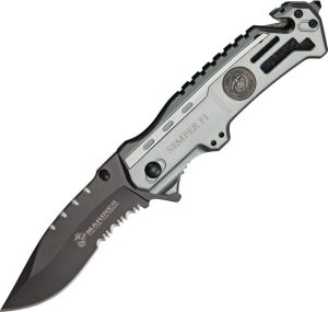 USMC Rescue A/O Linerlock Knife - Silver Aluminum