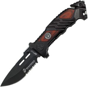 USMC Rescue Linerlock Assisted - Brown Pakkawood