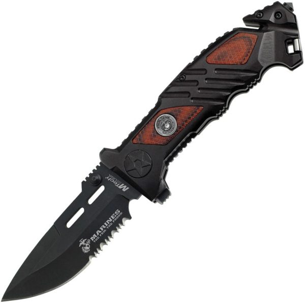 USMA1023WD.jpg USMC Rescue Linerlock Assisted - Brown Pakkawood