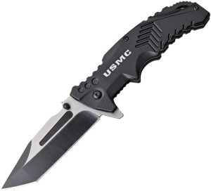 USMA1058BK.jpg USMC Linerlock A/O Tanto Black Aluminum
